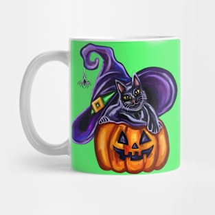 Halloween Witch Cat on JackOLantern Mug